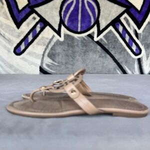 Size 7.5 - Tory Burch Miller Nude Leather Sandals Flip Flops Logo Womens